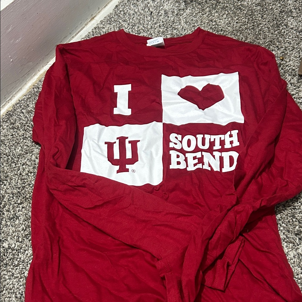 Gildan Crimson Long Sleeve Tee with South Bend Graphic